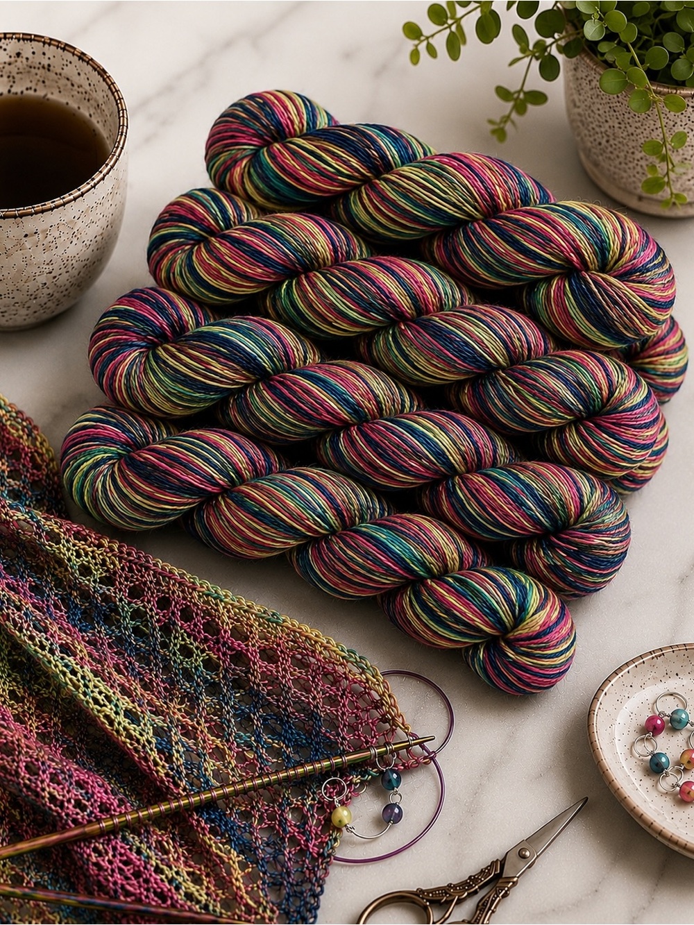 Urth Yarns Uneek Cotton Hand-Dyed Self-Striping Yarn – Colorway 1095 – Lot of 5
